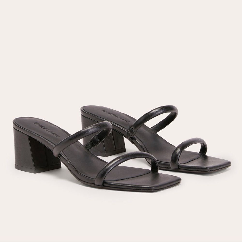 NEW EVERLANE The Double Strap Heel in black leather